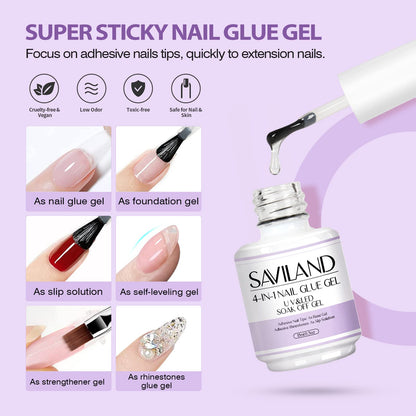 SAVILAND Gel Nail Kit with Drill – All-in-1 Beginner Nail Kit (0.5oz Glue, 500 Tips, Mini Lamp) | At-Home Salon