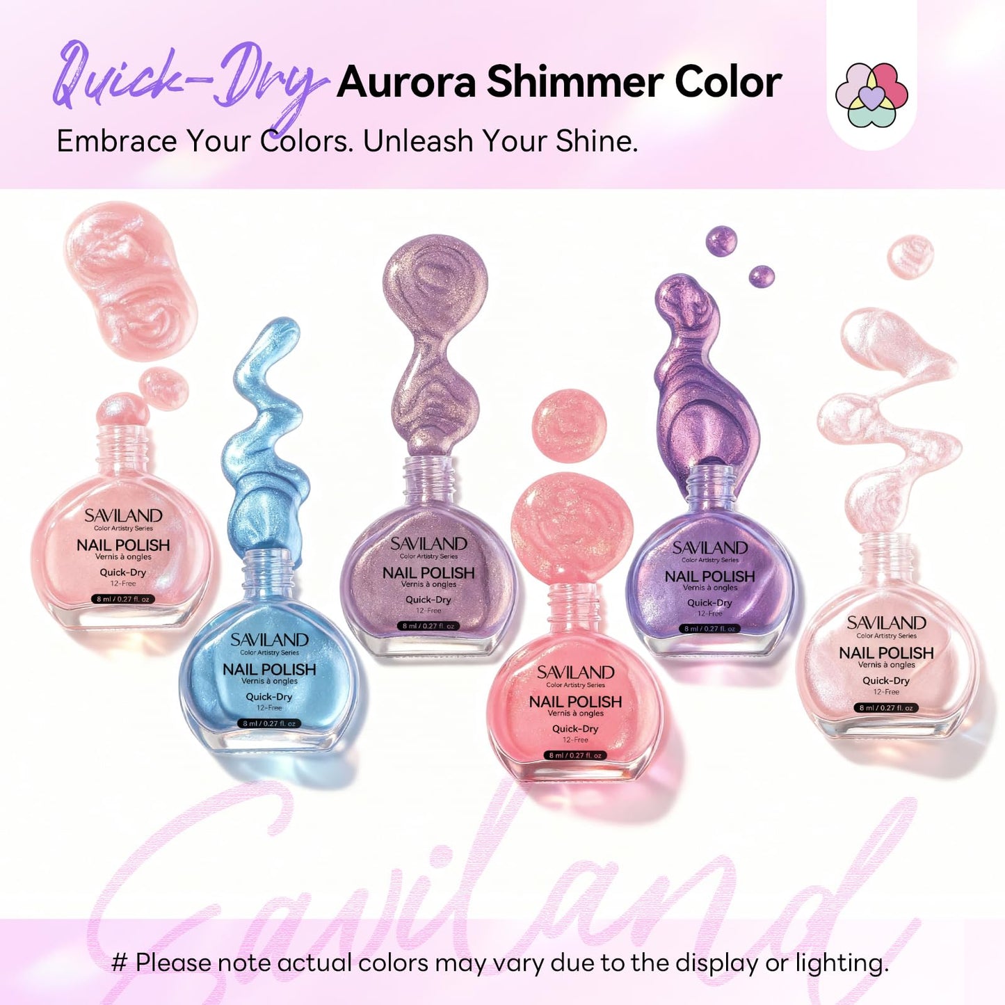 SAVILAND Pearl Nail Polish Set – Quick-Dry 12-Free Aurora (6 Shimmer Colors)