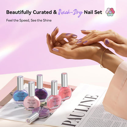 SAVILAND Pearl Nail Polish Set – Quick-Dry 12-Free Aurora (6 Shimmer Colors)