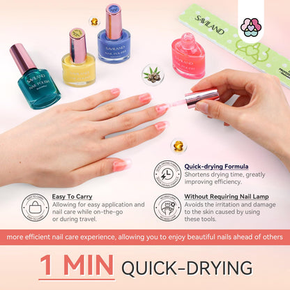 SAVILAND Nail Polish Set Quick-Dry – Summer Jelly Pastel Pink (Base & Top Coat, 0.34 oz)