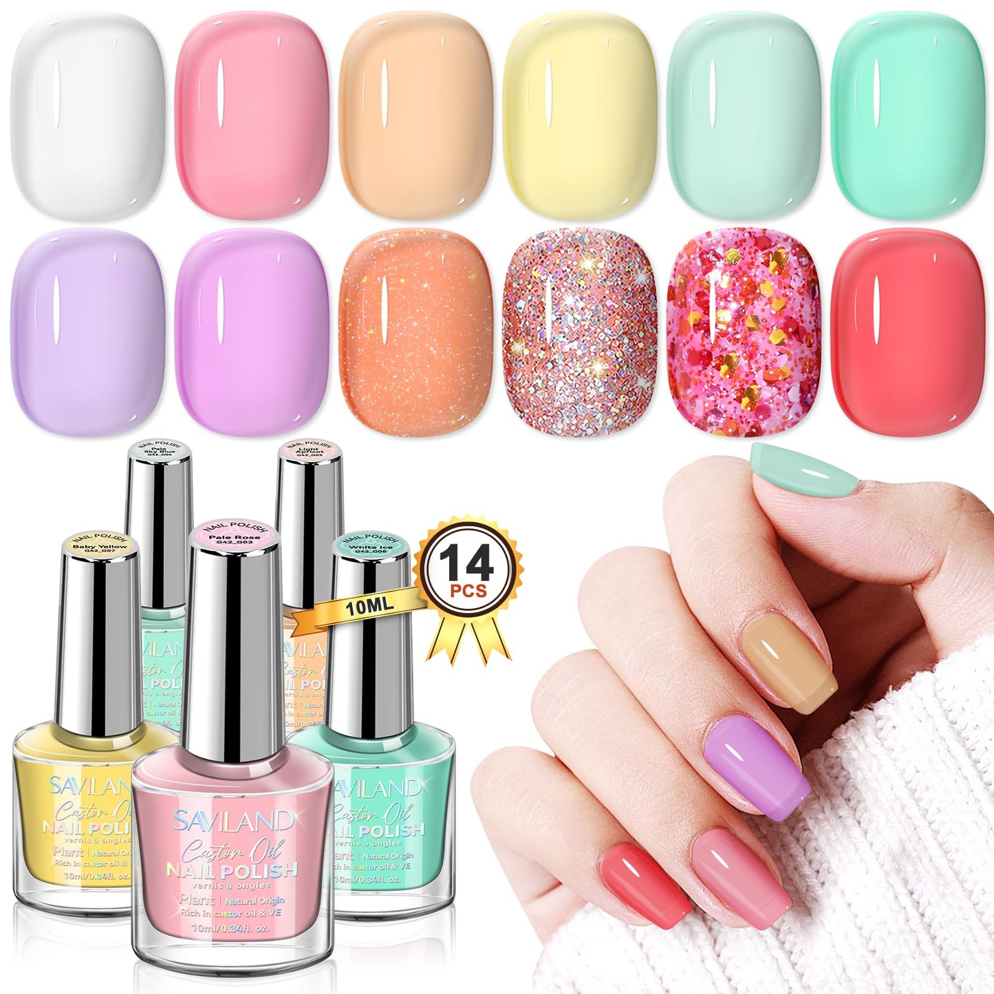 SAVILAND Nail Polish Set Quick-Dry – Summer Jelly Pastel Pink (Base & Top Coat, 0.34 oz)