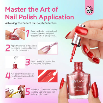 SAVILAND Metallic Nail Polish Set – Chrome, 12+2 Colors with Base & Top Coat