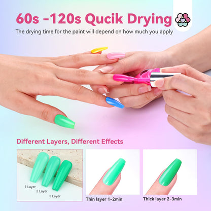 SAVILAND Quick Dry Nail Polish Set - 14 Neon Summer Colors, Base & Top Coat Included
