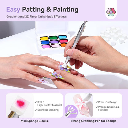 SAVILAND 3D Patting Gel Polish Kit: 9-Color Ombre & 3D Flower Mold