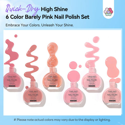 SAVILAND Pink Nude Nail Polish Set – 6 Quick-Dry Shimmer & Pearl Pink Lacquers (8ml)