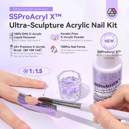 SAVILAND Pro Nail Kit: 30-Day Wear Acrylic System with Electric Drill & Monomer Liquid