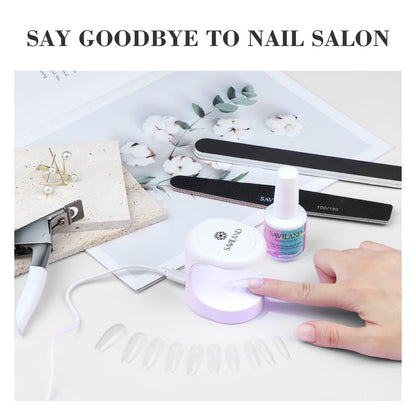 SAVILAND Nail Kit for Beginners — All-in-One Coffin Tips, 4-in-1 Glue & Mini UV Lamp