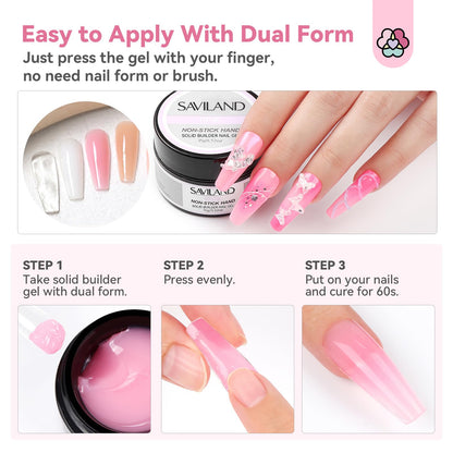SAVILAND Non Sticky Solid Builder Nail Gel Kit — 4 Colors, Long-Lasting Wear, Chrome Powder & Mermaid Glitter