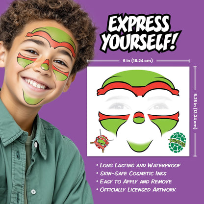 Savvi TMNT Face Tattoos – Non-Toxic Temporary Tattoo Set for Kids (Leonardo, Donatello, Michelangelo & Raphael)