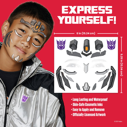 Savvi Transformers Costume Face Tattoos – Temporary Tattoos for Kids (Optimus Prime, Bumblebee) – Easy, Skin-Safe, Non-Toxic