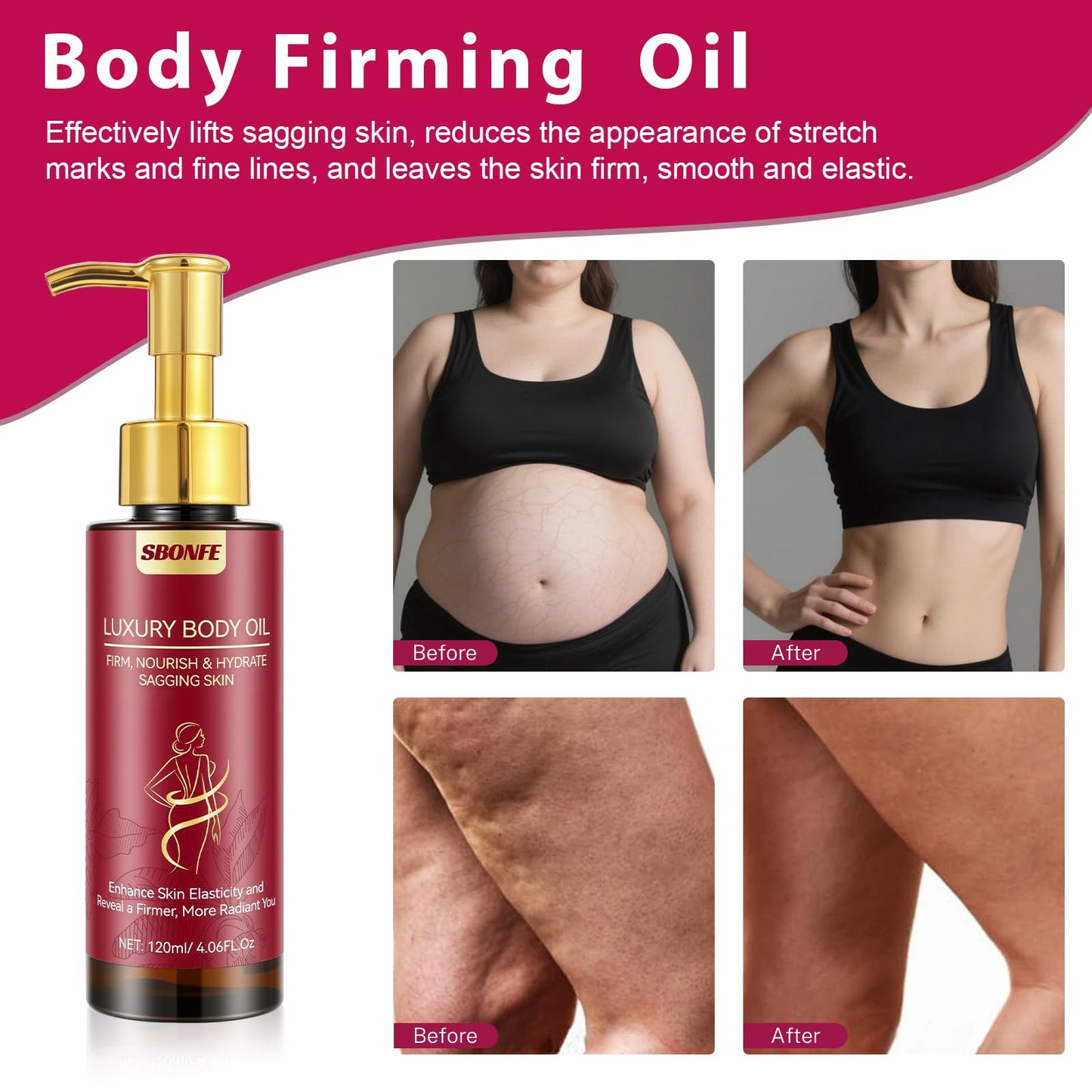 SBONFE Body Firming Oil for Crepe Skin – Lightweight, Hydrating After-Shower Treatment