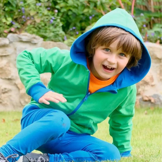 ScandiBugs Own Label Organic Reversible Hoodie - Peacock Blue & Tropical Green