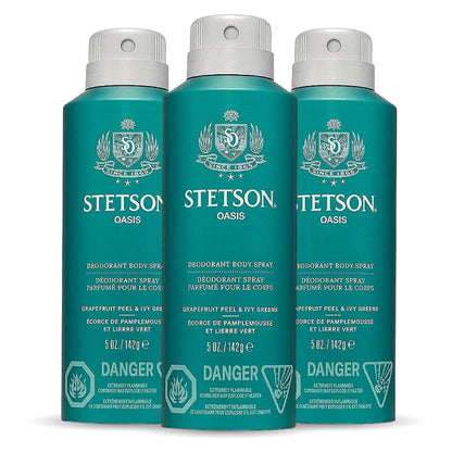 STETSON All Day Body Spray for Men by SCENT BEAUTY - Oasis 3-Pack (5 oz each)