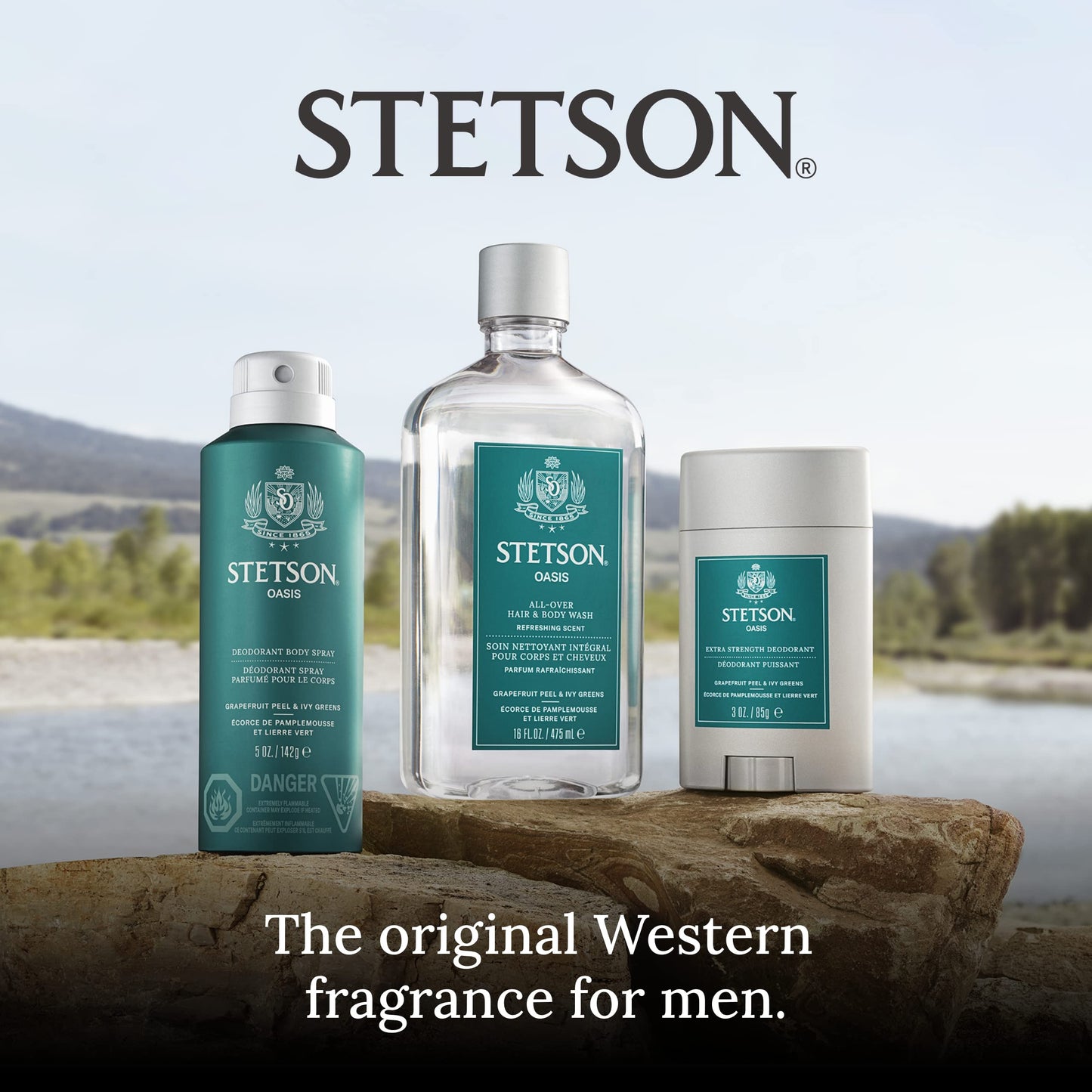 STETSON All Day Body Spray for Men by SCENT BEAUTY - Oasis 3-Pack (5 oz each)