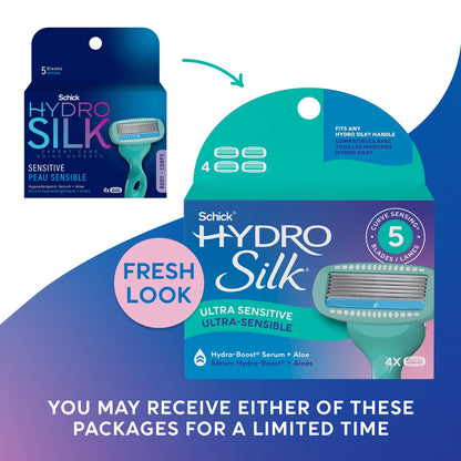Schick Hydro Silk Sensitive Razor Refills – 4 Count | 5-Blade for Women with Sensitive Skin
