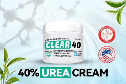CLEAR 40% Urea Gel 4 oz with Tea Tree & Coconut Oil – Deep Hydration for Calluses, Cracked Heels, and Dry Skin | Scientific Solutions Global