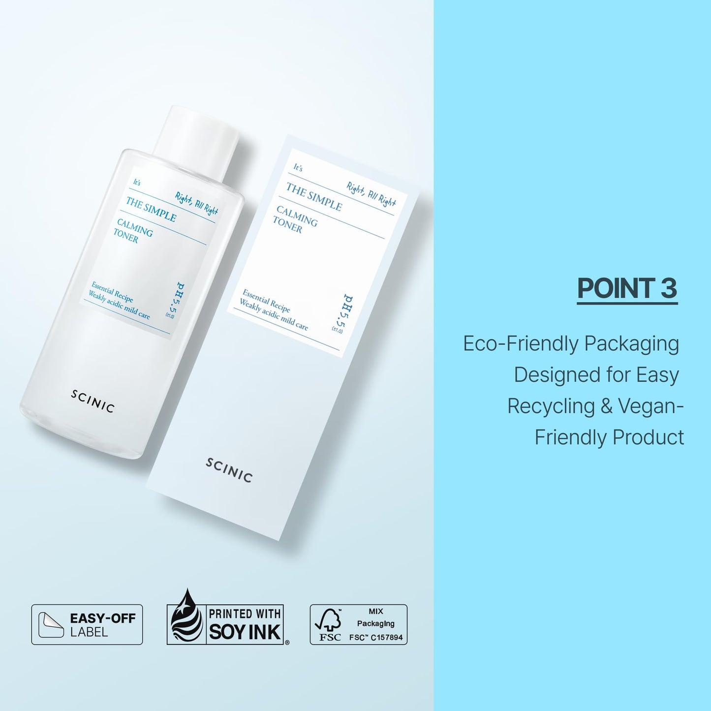 SCINIC The Simple Calming Toner 300ml | Vegan, pH-Balanced Mild Toner for Sensitive Skin