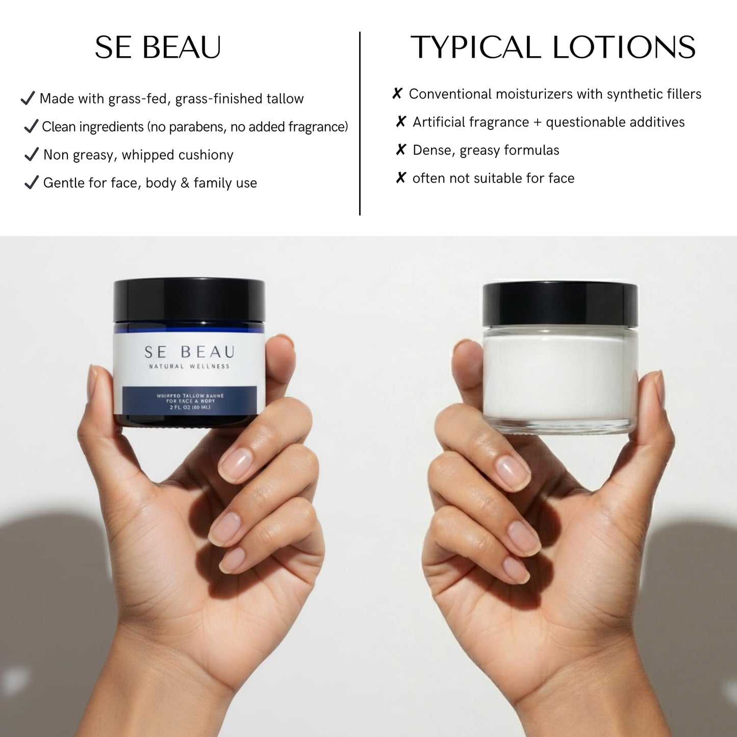 Se Beau Tallow Balm – Unscented Whipped Grass-Fed Moisturizer with Manuka Honey & Calendula
