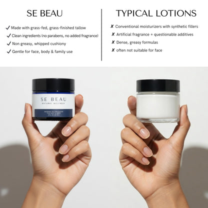 Se Beau Tallow Balm – Unscented Whipped Grass-Fed Moisturizer with Manuka Honey & Calendula