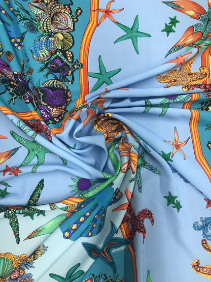 Baby Blue Oyster Sea Shell Fabric Sold by Metre