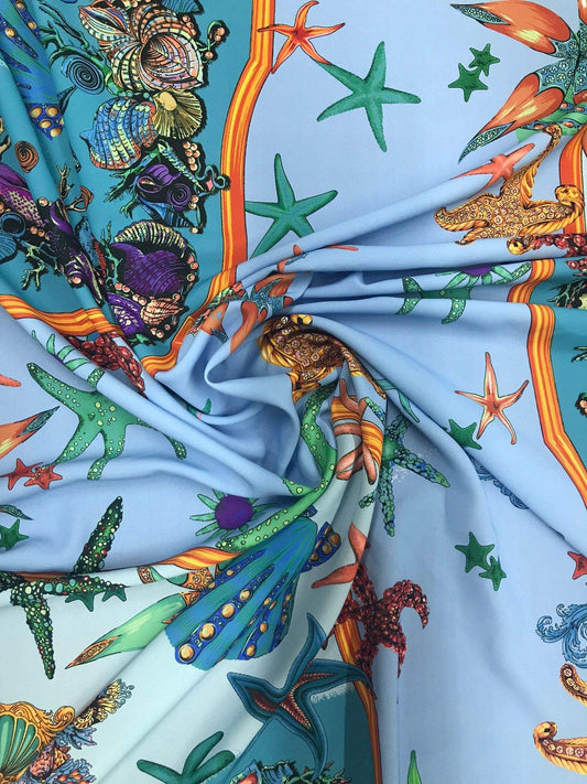 Baby Blue Oyster Sea Shell Fabric Sold by Metre