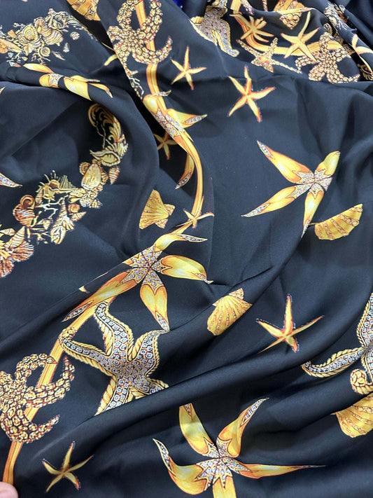 Black Luxury Sea Shell Pattern Fabric by Metre