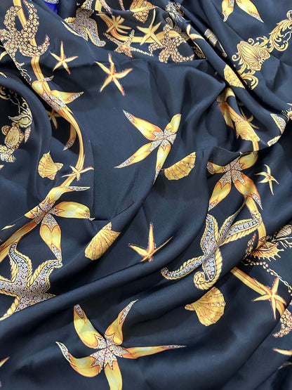 Black Luxury Sea Shell Pattern Fabric by Metre