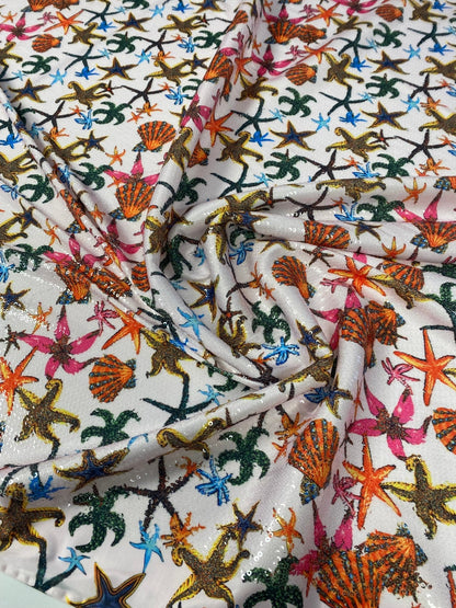 Starfish & Seashell Sequin Fabric by the Metre