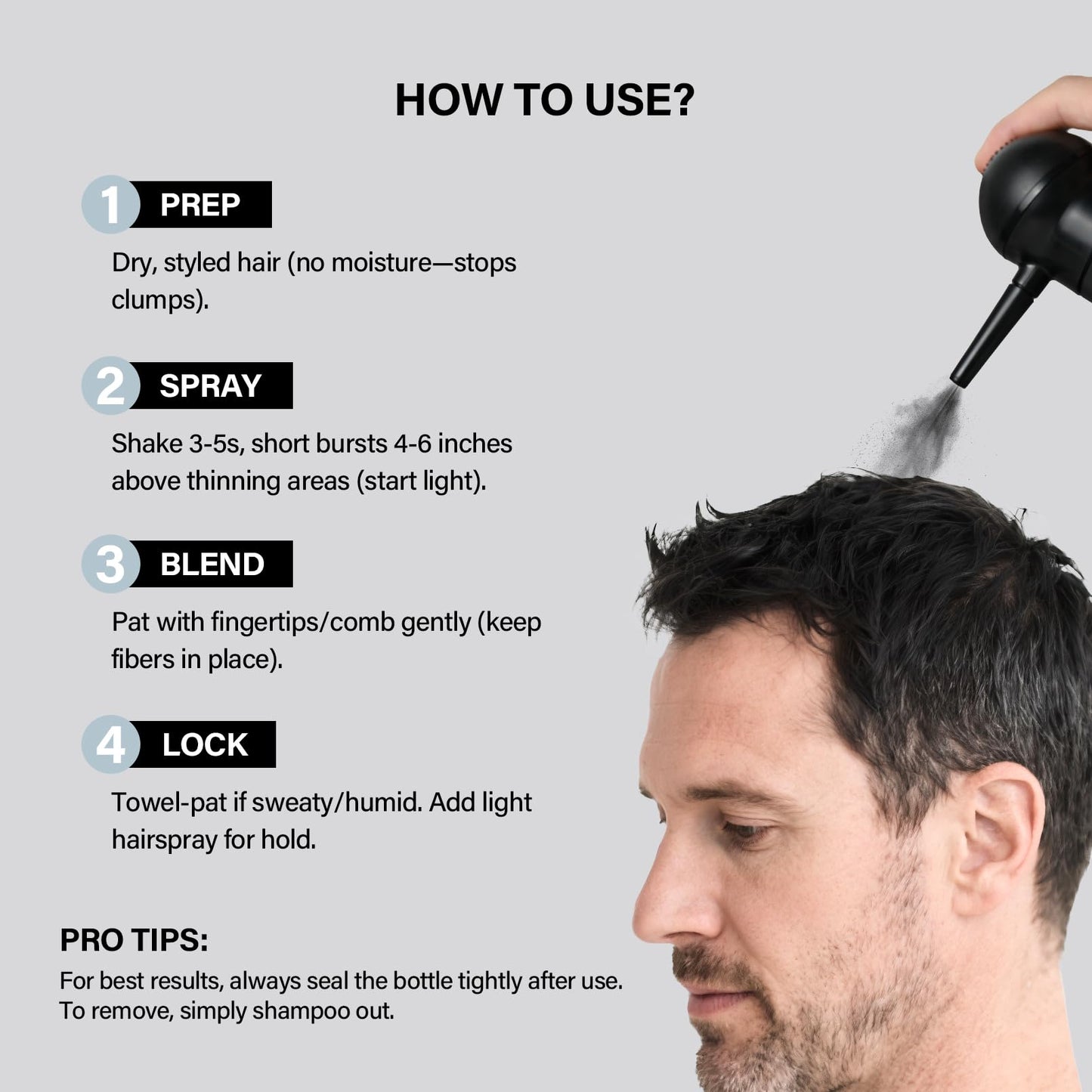 Seaboll Hair Building Fibers Kit – 2-in-1 Spray for Thinning Hair (Black)