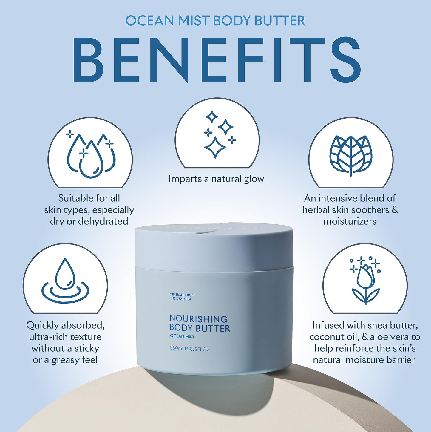 SEACRET Minerals Dead Sea Body Butter – Ocean Mist, Ultra-Rich Shea & Coconut Oil, 8.5 fl oz