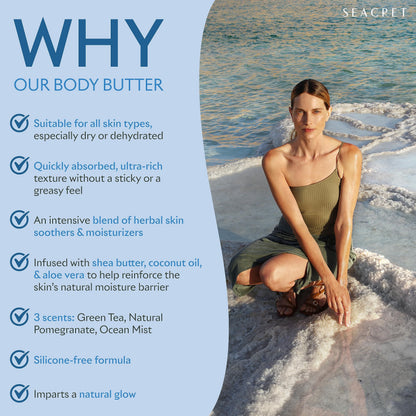 SEACRET Minerals Dead Sea Body Butter – Ocean Mist, Ultra-Rich Shea & Coconut Oil, 8.5 fl oz