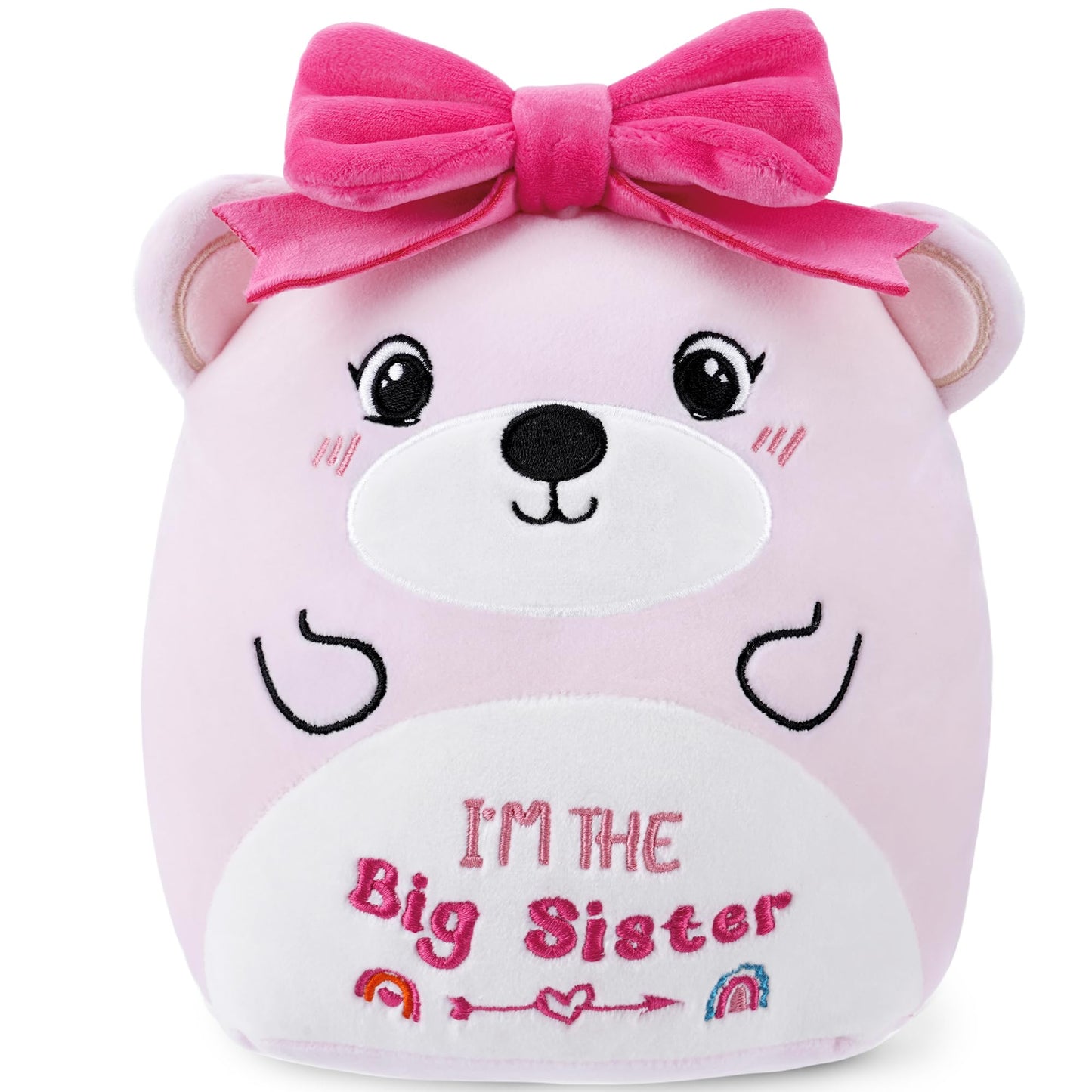 SEAOPOP Big Sister Plush Toy – 8-Inch Soft Bear with Pink Bow, New Sibling Gift