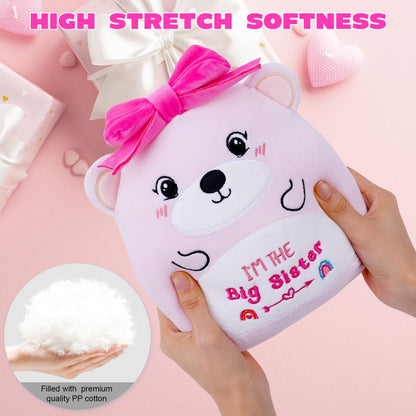 SEAOPOP Big Sister Plush Toy – 8-Inch Soft Bear with Pink Bow, New Sibling Gift