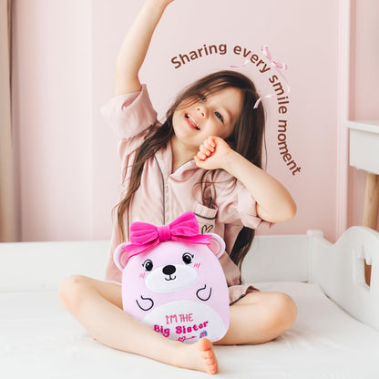 SEAOPOP Big Sister Plush Toy – 8-Inch Soft Bear with Pink Bow, New Sibling Gift