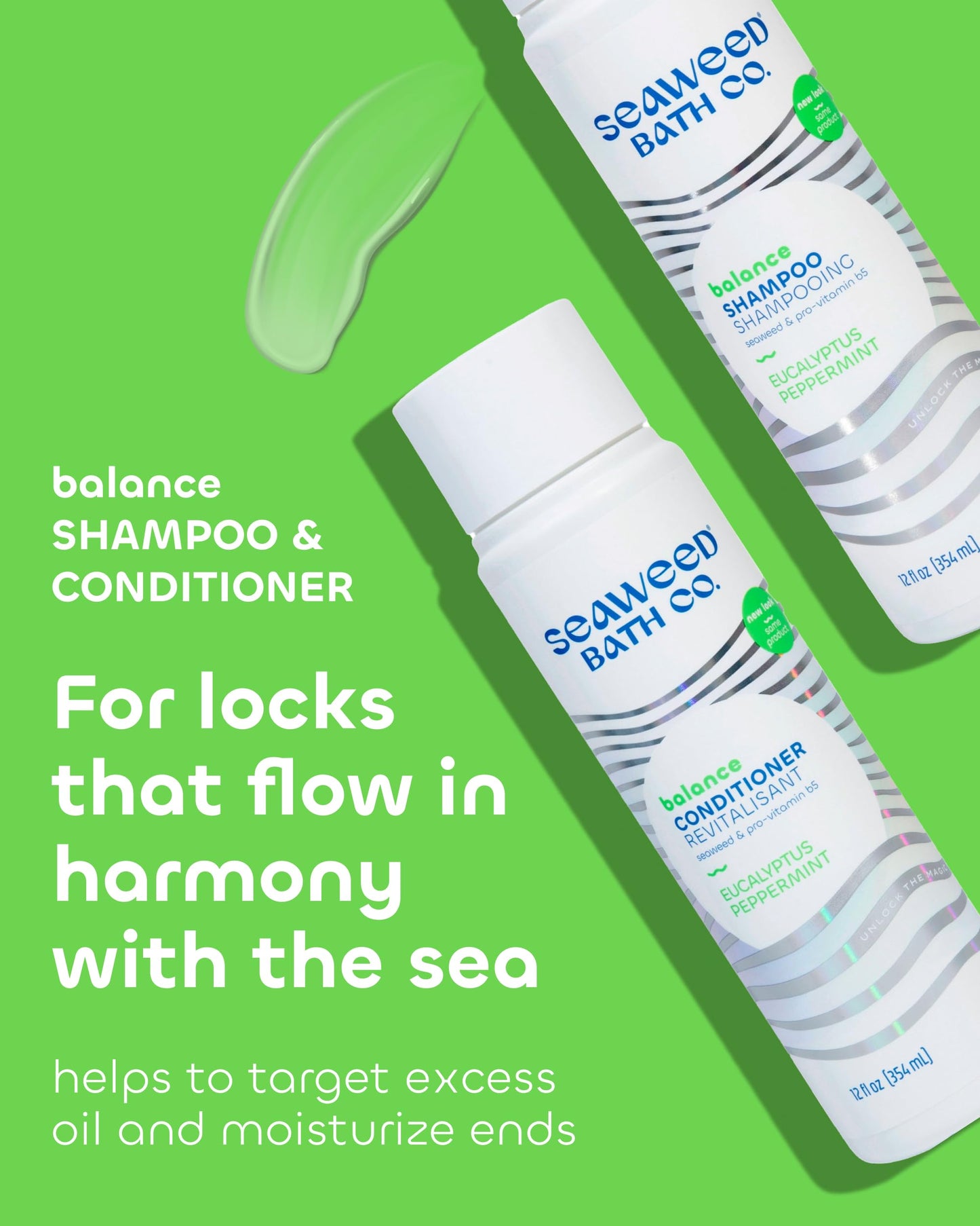 Seaweed Bath Co. Balance Shampoo & Conditioner Set – Eucalyptus Peppermint (12 oz x2)