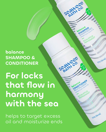 Seaweed Bath Co. Balance Shampoo & Conditioner Set – Eucalyptus Peppermint (12 oz x2)