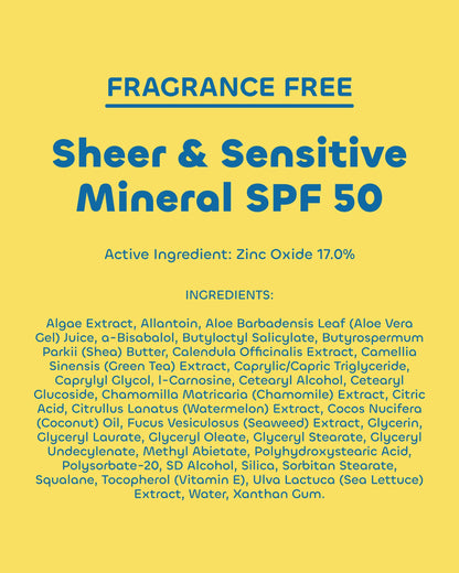 Seaweed Bath Co. Sheer Mineral Sensitive SPF 50 Broad Spectrum Sunscreen Spray - Fragrance Free, Non-Nano, Skin-Friendly Formula - 6 oz