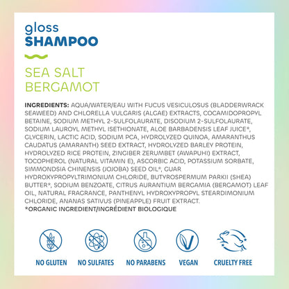 Seaweed Bath Co. Gloss Shampoo – Sea Salt Bergamot Scent, 12 oz | Sustainably Harvested Seaweed & Awapuhi