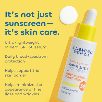 Seaweed Bath Co. Fortify & Protect Super Sheer SPF 50 Facial Sunscreen – 1.1 oz, Broad Spectrum, Non-Tinted