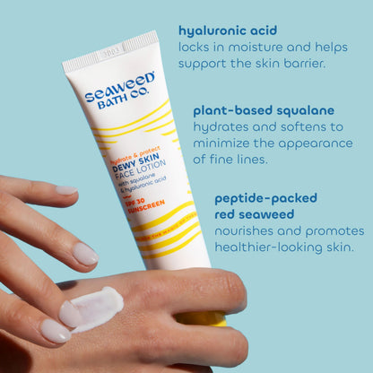 Seaweed Bath Co. Hydrate & Protect SPF 30 Broad Spectrum Zinc Oxide Facial Sunscreen, 2 oz — Hyaluronic Acid & Squalane