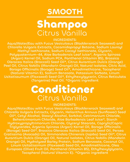 Seaweed Bath Co. Smooth Shampoo & Conditioner Set - Citrus Vanilla - Hydration with Aloe, Borage Oil & Broccoli Seed Oil