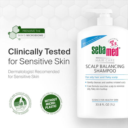 SEBAMED Scalp Balancing Shampoo – Gentle Anti-Dandruff for Oily Hair, 2 x 1L with Pump
