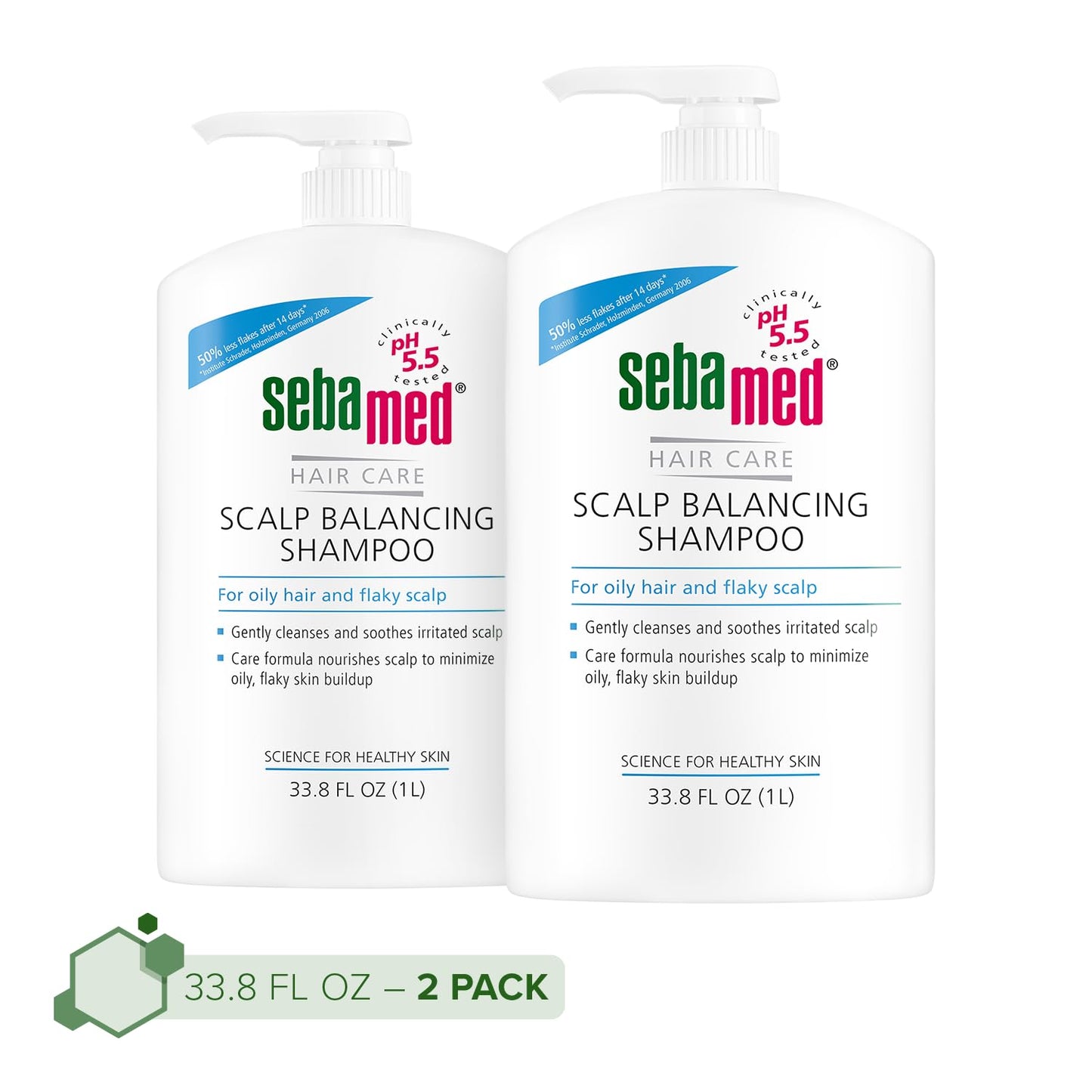 SEBAMED Scalp Balancing Shampoo – Gentle Anti-Dandruff for Oily Hair, 2 x 1L with Pump
