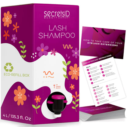 SecretsID Pro Lash Shampoo for Extensions – 4L Eco-Refill + 50 Cards