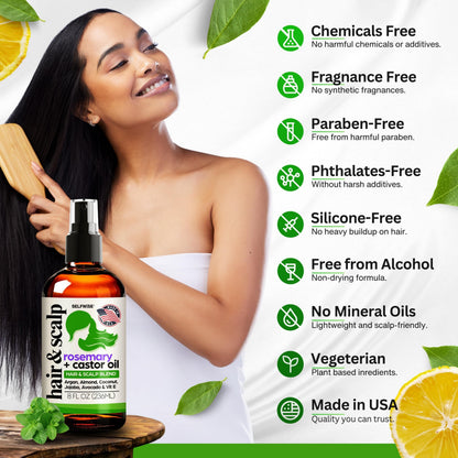 SELFWISE Organic Rosemary Oil for Hair Growth with 10-Oil Upgrade – 8oz