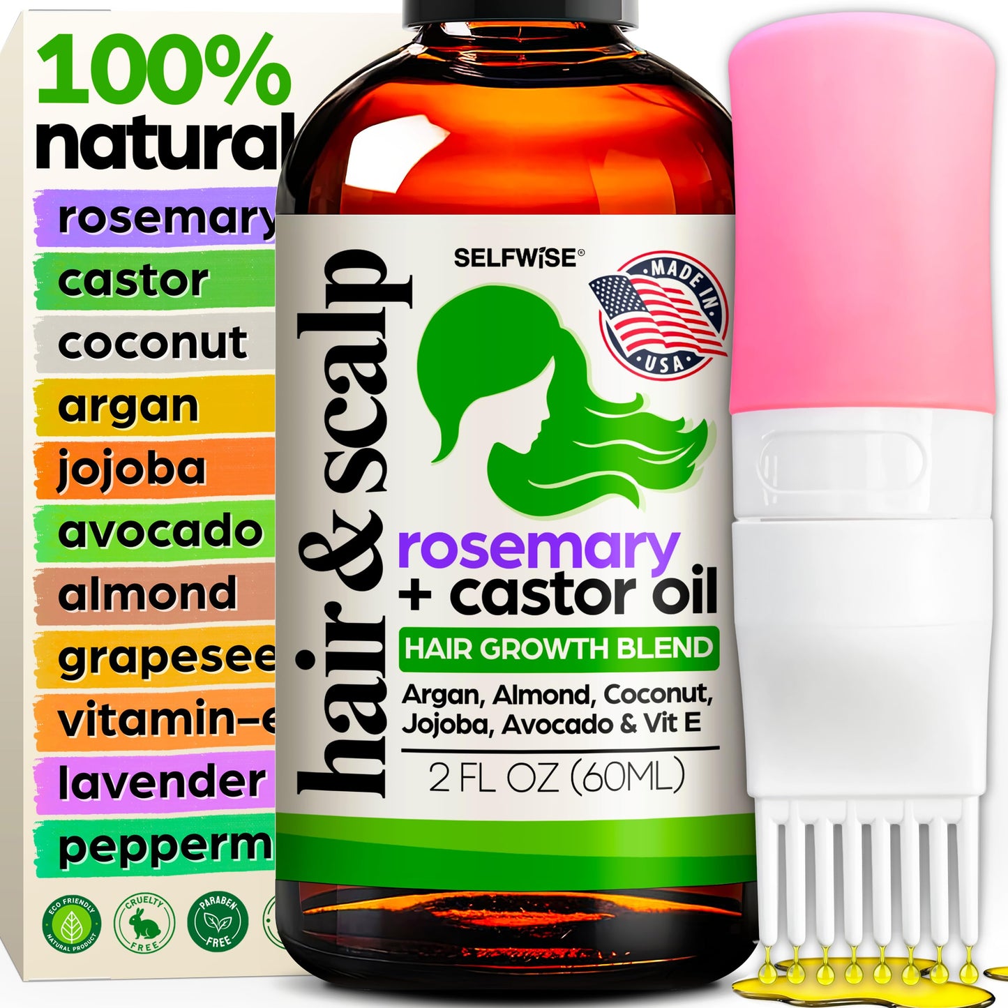 SELFWISE Organic Rosemary Hair Growth Oil with Applicator – 2oz