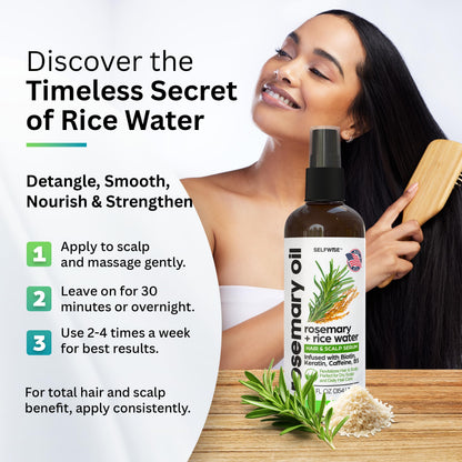 SELFWISE Rosemary Oil & Rice Water Hair Growth Spray – Biotin, Keratin, Caffeine, Vitamin C & B5 | 12oz
