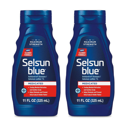 Selsun Blue Medicated Anti-Dandruff Shampoo with Menthol, 2 x 11 oz, Maximum Strength