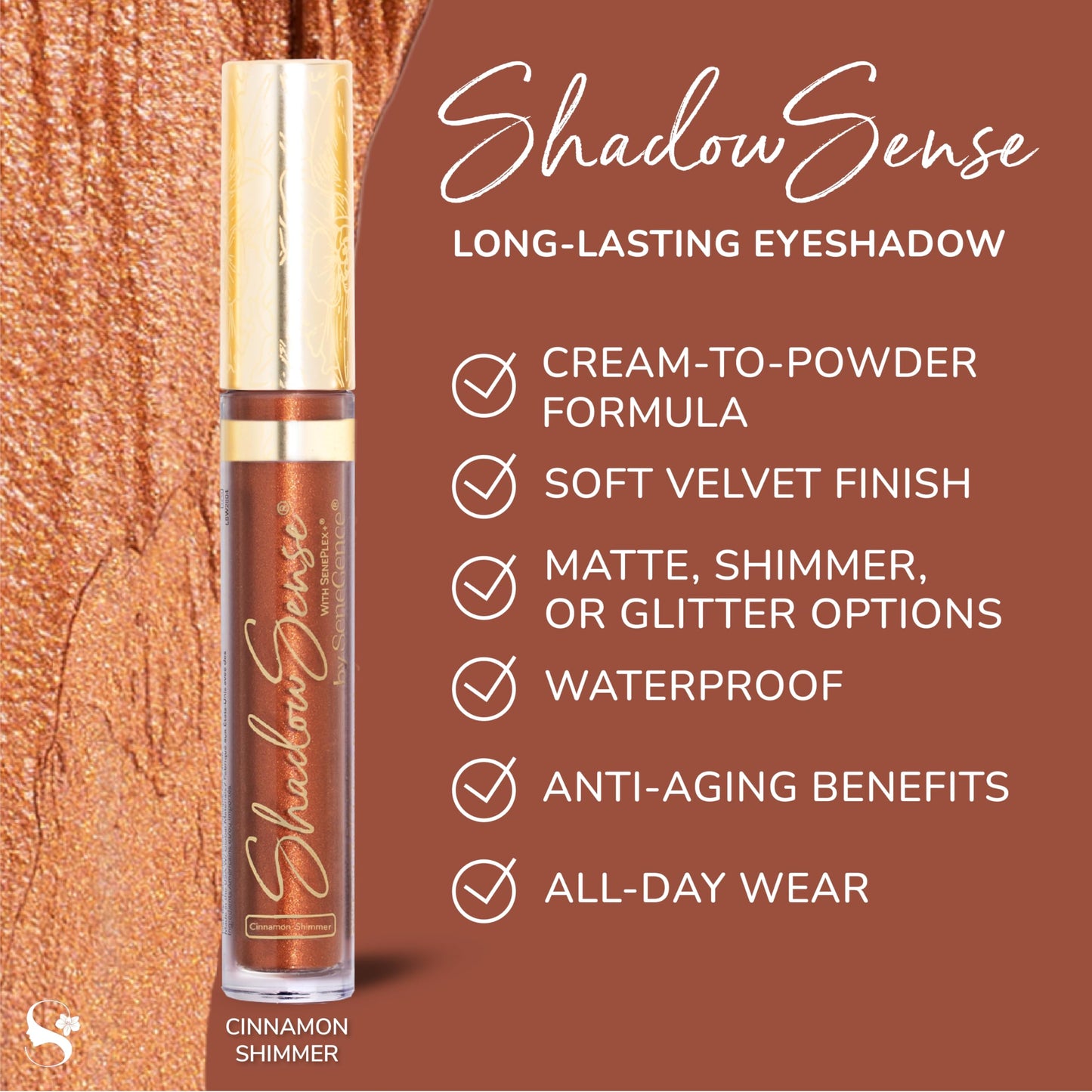 SeneGence ShadowSense EyeShadow Cinnamon Shimmer – Creme-to-Powder, Waterproof & Long-Lasting