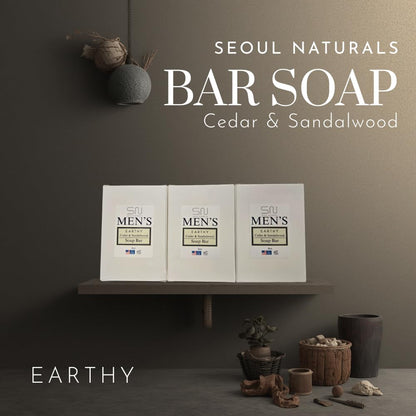 Seoul Naturals Men's Earthy Cedar & Sandalwood Soap Bar – 4oz x 3 Pack | K-Beauty